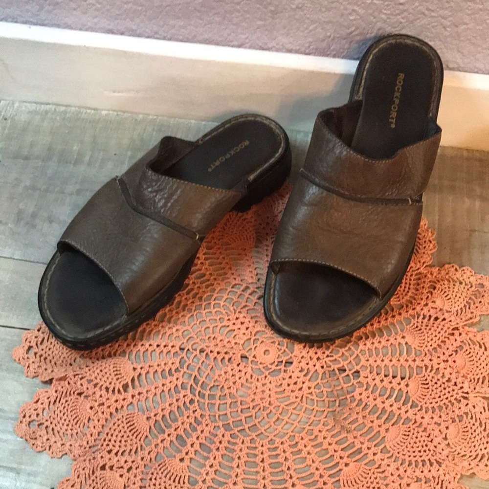 Rockport brown leather slip on sandal size 7.5